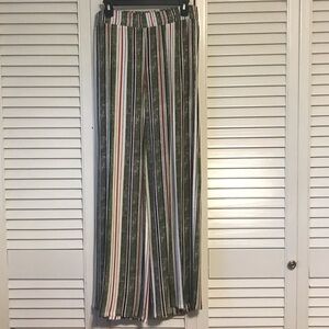 AGB Women's Wide Leg Striped Pants - Green and Red